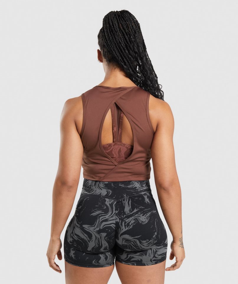 Podkoszulki Gymshark GS Power Open Back Cropped Damskie Brązowe | PL 594MRD